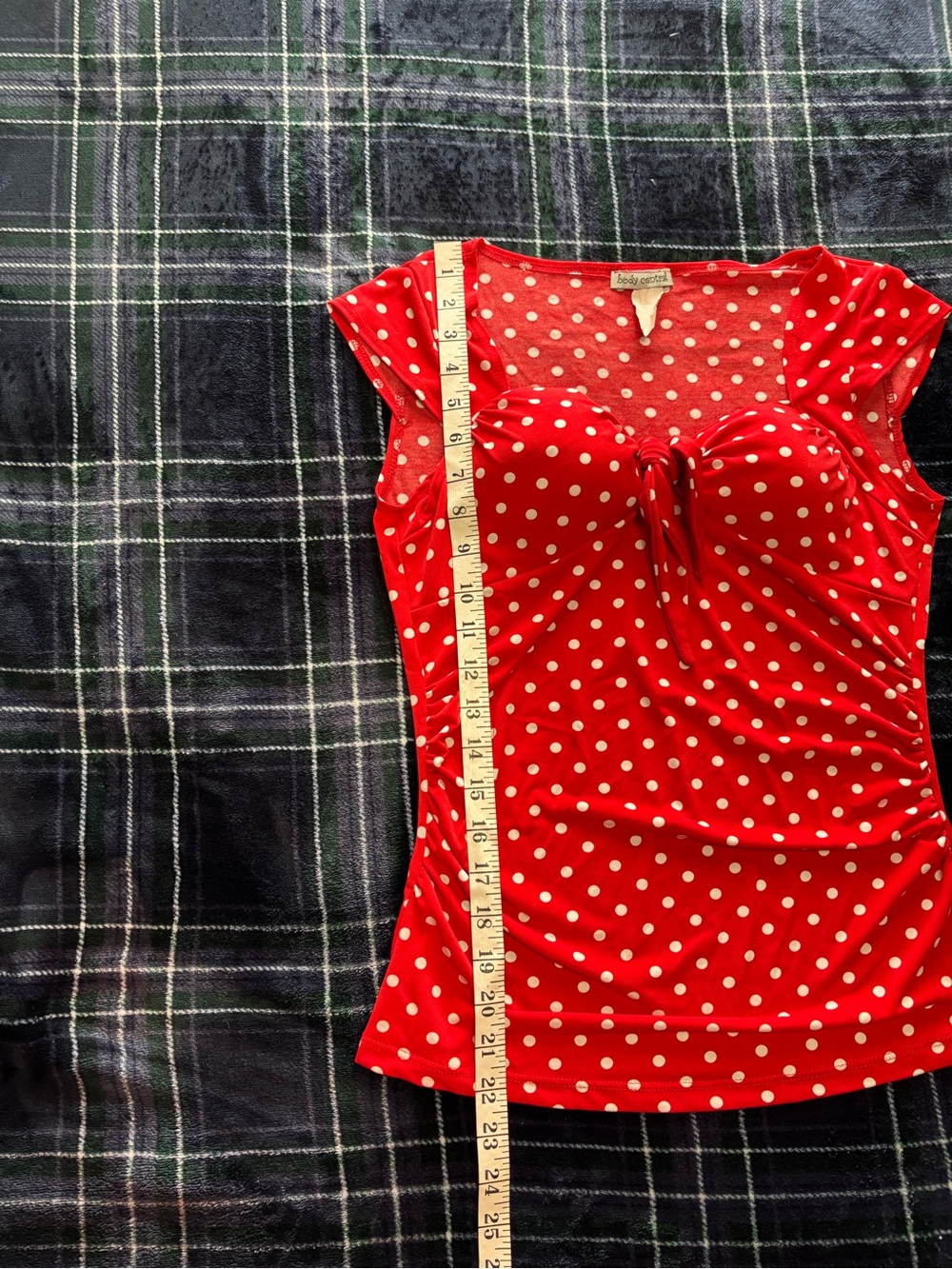 Y2K 2000s Body central Red polka dot top sleeveless top w/cinched waist. Size M. - Picture 3 of 5